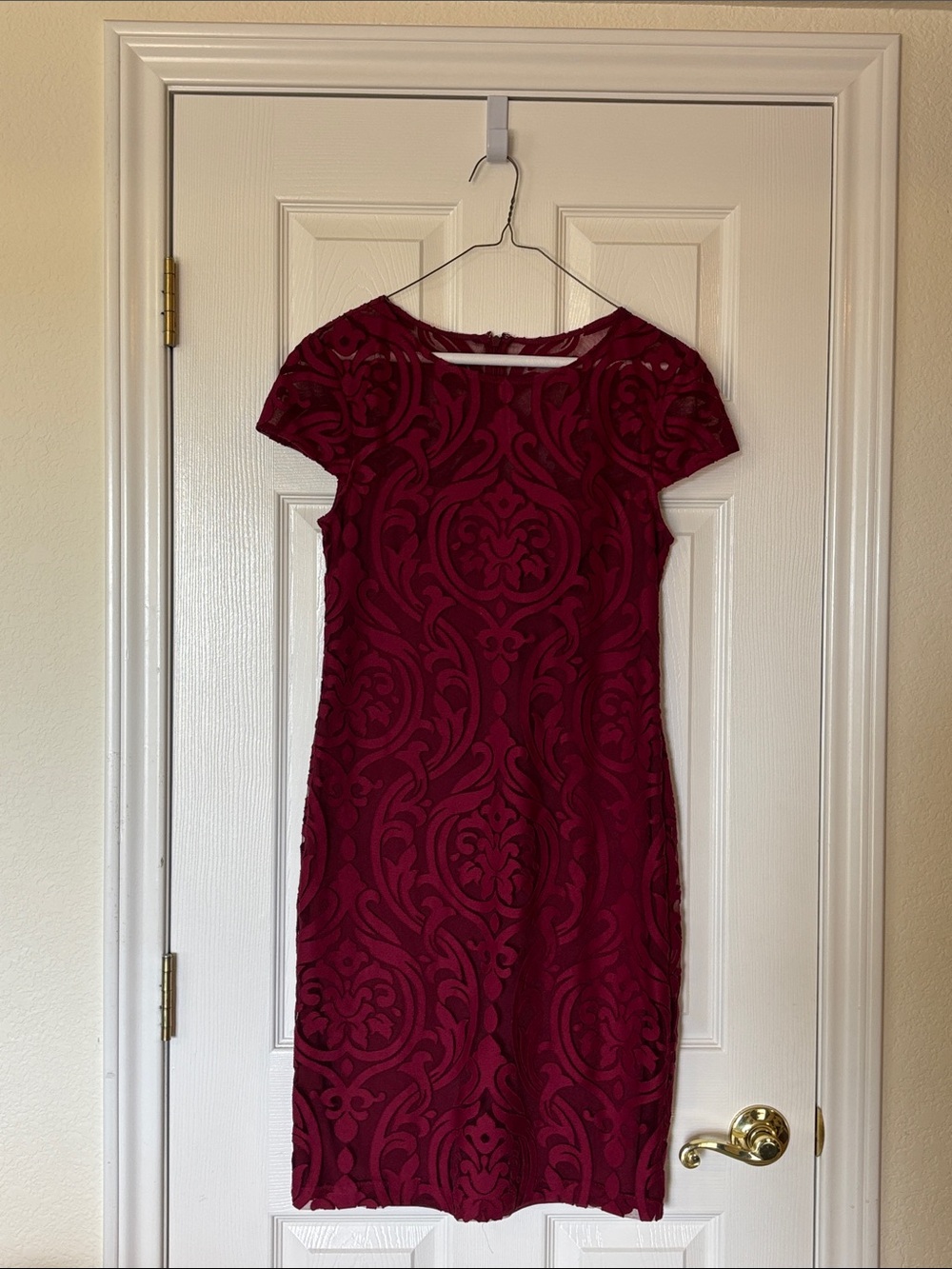 INC International Concepts Burgundy Cap-Sleeve Midi Sheath Dress